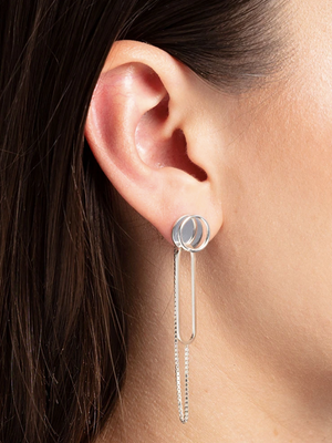 Element hook, cord, oval earring, silver